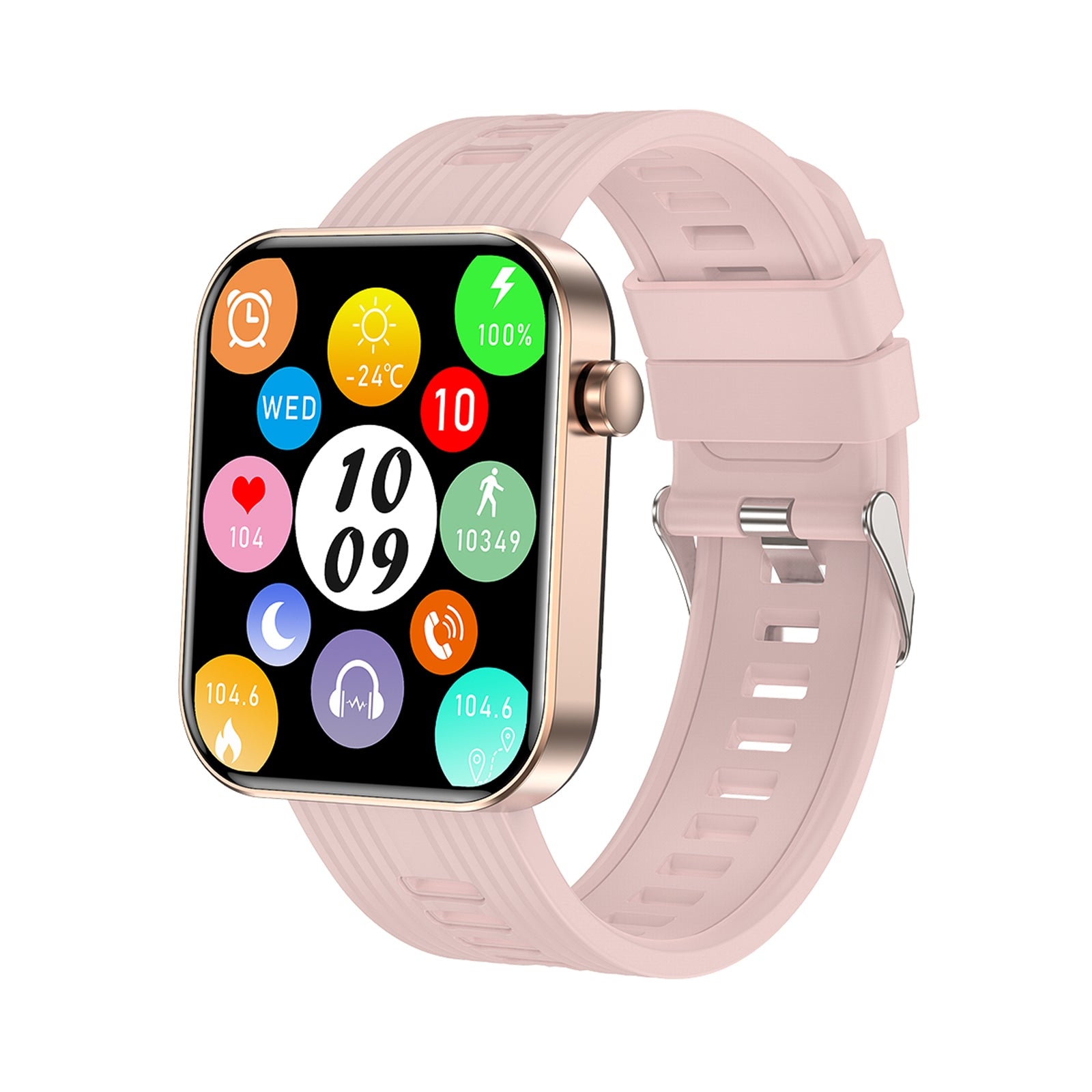 Fw10 Smart Watches 1.96-Inch Full Touch Screen Heart Rate Monitor for Android iOS iPhone Pink