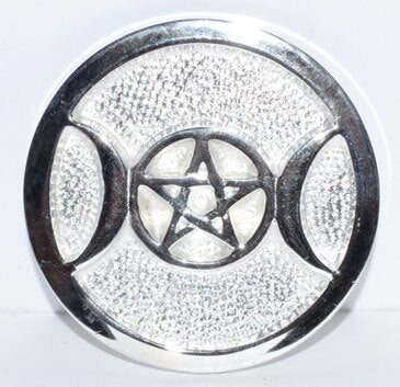 Load image into Gallery viewer, Silver Plated Brass Triple Moon altar tile 3 1/2&quot;
