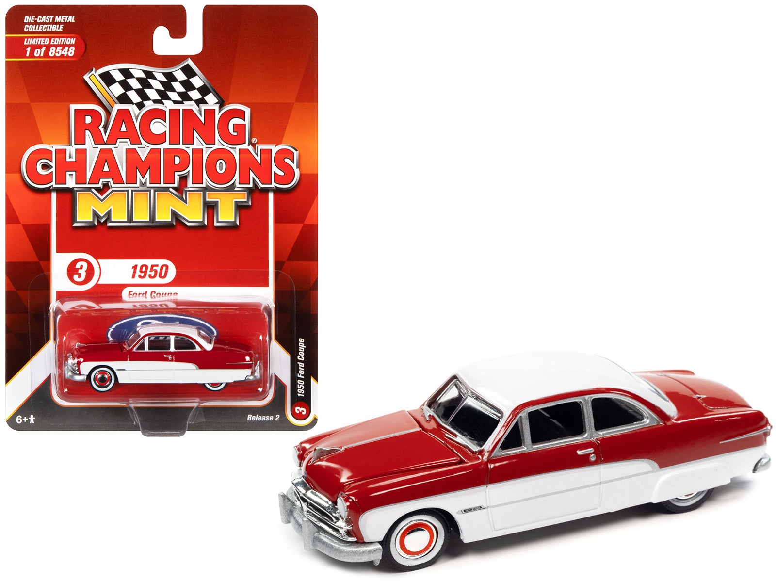 1950 Ford Coupe Red and White "Racing Champions Mint 2022" Release 2 Limited Edition to 8548 pieces Worldwide 1/64 Diecast Model Car by Racing Champions