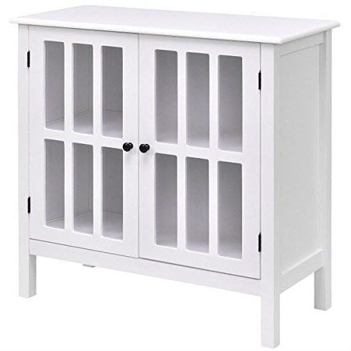 Load image into Gallery viewer, White Wood Bathroom Storage Floor Cabinet with Glass Doors
