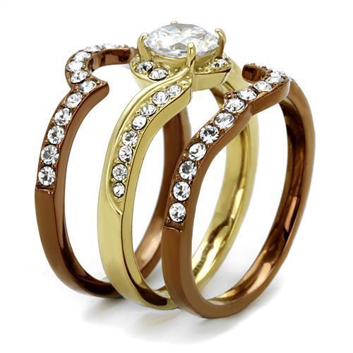 Load image into Gallery viewer, TK2669 - IP Gold &amp; IP Light Brown (IP Light coffee) Stainless Steel Ring with AAA Grade CZ  in Clear
