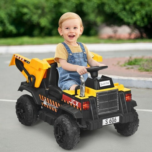 Load image into Gallery viewer, 12V Battery Kids Ride On Dump Truck with Electric Bucket and Dump Bed-Yellow - Color: Yellow
