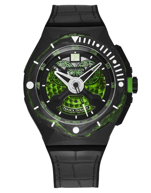 Load image into Gallery viewer, Franck Dubarry Men&#39;s &#39;Diver&#39; Big Date Green Dial Black Rubber Strap Automatic Watch DIV-04
