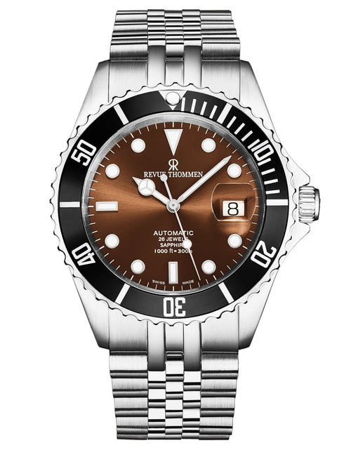 Load image into Gallery viewer, Revue Thommen Men&#39;s &#39;Diver&#39; Brown Dial Stainless Steel Bracelet Automatic Watch 17571.2221

